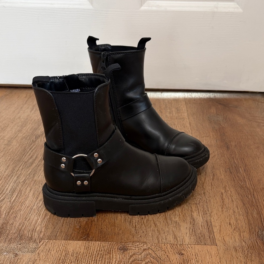 Girls Art Class Stylish Black Vegan Leather Moto Boots size 13